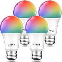 Light Bulbs, A19 E26 Color Changing Led Bulb Works with Alexa, Google Home, App & Voice Control, 2.4Ghz WiFi Only, 800 Lumens, Dimmable RGB Warm White 2700K Smart Home Lighting, 4 Pack