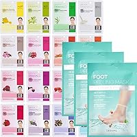 16 Combo Pack B Collagen Essence Full Face Facial Mask Sheet + Foot Peeling Mask 3 Pack For Dry Foot And Cracked Heel & Callus With Aloe Vera And Collagen