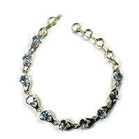 Natural Blue Topaz Bracelet For Gift 925 Sterling Silver Oval Handcrafted Length 6.5-8 Inches
