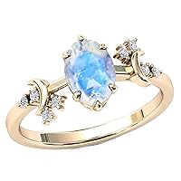 MRENITE 10K 14K 18K Gold Natural Moonstone Rings for Women Flawless Moonstone Classic Design Engrave Name Size 4 to 12 Anniversary Birthday Jewelry Gifts for Her