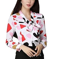 YGT Women Chiffon Pattern Casual Tops Slim Short Sleeve Shirt Work Wear Office Blouse