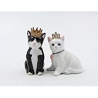 21031 Prince and Princess Cat Salt and Pepper Shaker,White/Black,1 1/2