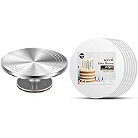 Kootek Aluminium Alloy Revolving Cake Stand and 6-Pack 10 Inch Fully Wrapped Edges Cake Boards Drum
