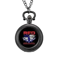 Red Friday Remember Everyone Deployed Custom Pocket Watch Vintage Quartz Watches with Chain Birthday Gift for Women Men