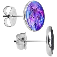 Body Candy Stainless Steel Harmonious Universe and Wolf Stud Earrings