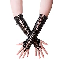S-6XL Black String Fingerless Gloves Ladies PVC Lace Up Long Gloves