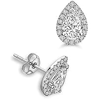 Beautiful Pear Shaped Cubic Zirconia Tear Drop Halo Preety Stud Earring For Women's & Girls .925 Sterling Sliver