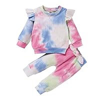 Baby Girls' tie-dye Pit Strip Suits,Spring and Autumn New Long-Sleeved Two-Piece Sets.