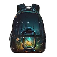 Casual Laptop Backpack Lightweight Fireflies And Lantern Canvas Backpack For Women Man Travel Daypack With Side Pocket