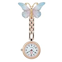 Crystal Butterfly Brooch Watch Pin-On Stethoscope Lapel Fob Pocket Badge Watches for Women Girl Doctor Nurse Medical Student