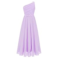 CHICTRY Girls One Shoulder Ruched Long Maxi Junior Bridesmaid Dress for Wedding Evening Party Lavender 8 Years