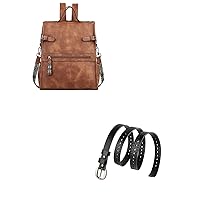 FADEON Genuine Leather Belt for Women and Lcaptop Backpack