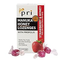 PRI Manuka Honey Lozenges with Propolis, Soothing Cough and Throat Drops, MGO 300+ Certified (Strawberry, 16 Count)
