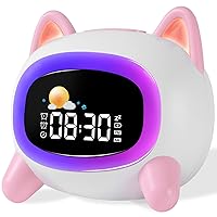 Kids Alarm Clock OK to Wake Alarm Clocks for Kids Toddlers Night Light Clock for Bedrooms with Children's Sleep Trainer Cute Clock Birthday Gift for Teen Boys Girls(Pink)
