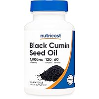 Nutricost Black Seed Oil (Cumin) - Cold Pressed, Source of Omega 3 6 9-120 Softgels, 1000mg Per Serving, 60 Servings - Non-GMO and Gluten Free