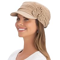 Collections Etc Stylish and Comfortable Side Embellished Hat, Shirring Details, Flowers, Elastic