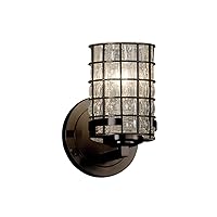 WGL-8451-10-GRCB-DBRZ-LED1-700 Atlas LED 1-Light Wall Sconce-Dark Bronze Finish with Wire Cage and Blown Glass Grid with Clear Bubbles-Cylinder with Flat Rim Shade