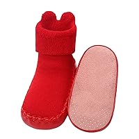 Children Toddler Shoes Autumn and Winter Boys and Girls Floor Socks Shoes Warm and Comfortable Infant First Shoes (Red, 6 Toddler)