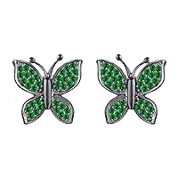 Beautiful Butterfly Shape Round Cut Gemstone 14K Black Gold Over .925 Sterling Silver Stud Earrings For Women's