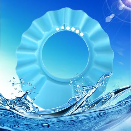 HOOYEE Safe Shampoo Shower Bathing Protection Bath Cap Soft Adjustable Visor Hat for Toddler, Baby, Kids, Children … (Blue)