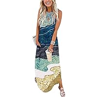Womens Summer Dress Beach Spandex Dresses Off The Shoulder Dress Staggered Sleeveless Printed Dress(R-B,X-Large)