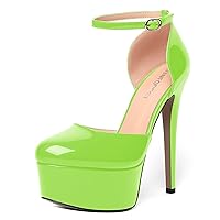 Womens Round Toe Ankle Strap Patent Dress Buckle Dating Stiletto High Heel Pumps Shoes 6 Inch