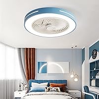 Ceiling Fans with Lamps,Remote/App Bladeless Ceiling Fans with Lamp Dimmable Quietaron Style Motor Reversible 6 Speeds for Bedroom Lounge Kids Room, Yellow/Blue