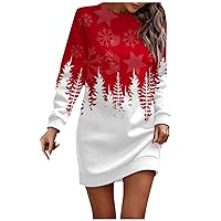 Vintage Dress for Women Fall Dresses Sleeve Dress Casual Christmas Printed Pullover Hip Pack Dress Sweater Autumn Dresses