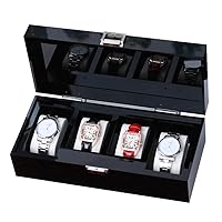 Watch Box 4 Men's Watch Display Case Organizer Acrylic Wristwatches Jewelry Display Case Key & Lock, Black Top