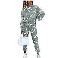 And Printed 2 Long Women's Pullover Sleeve Tops Piece Joggers Drawstring Suit Women Suits & Sets