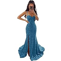 Mermaid Fishtail Sequin Ball Dress Homecoming Dress Long Slit Formal Evening Dress