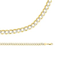 Cuban Necklace Solid 14k Yellow & White Gold Chain Curb Pave Open Link Two Tone Light 5.7 mm 24 inch