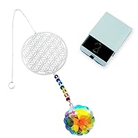 Flower of Life Silver Hanging Crystals Wind Chimes, Chakra Crystal Sun Catcher Glass Angel Rainbow Maker with Iris Effect for Home Garden Decoration Christmas Wedding Gift
