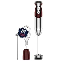 MegaWise Pro Titanium Reinforced 3-in-1 Immersion Corded Hand Blender, Powerful MOTOR with 80% Sharper Blades, 12-Speed Corded Blender, IncludingWhisk and Milk Frother (3-in 1 Red)