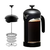 34 Ounce French Press Coffee, Tea and Espresso Maker, Heat Resistant Borosilicate Glass with 4 Filter Stainless-Steel System, BPA-Free Portable Pitcher Perfect for Hot & Cold Brew, Black FPB34B