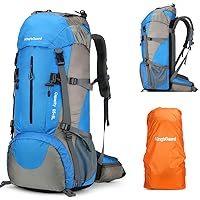 70L Hiking Backpack Waterproof Camping Backpack with Rain Cover Large Lightweight Backpacking Backpack Daypack for Travel Outdoor -Frameless (Light Blue)