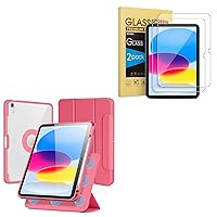 SPARIN 2 Pack Screen Protector for iPad 10th Generation 2022 Bundle with Detachable Magnetic Stand Protective Case for iPad 10th Gen-WatermelonPink