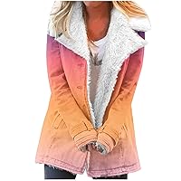 2023 Winter Lapel Coats for Women Fashion Gradient Sherpa Fleece Plush Lined Button Down Jacket Comfy Dressy Coats