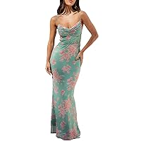 2024 Summer Women Sleeveless Hollow Out Maxi Dress Backless Bodycon Floral Printed Spaghetti Strap Long Dress