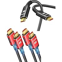 Snowkids 8K HDMI Cable 2.1 10FT 2-Pack Red and 8K HDMI Cable 2.1 10FT/3M Balck