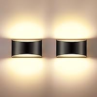 Indoor Dimmable Wall Sconces Sets of 2, Modern Black Led Up Down Wall Lamp, 12W Indoor Hallway Wall Light Fixtures for Living Room, Stair, Bedroom, Warm White,2 Pack