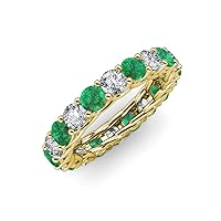 Round Emerald and Natural Diamond 3.80 ctw Gallery Eternity Band in 14K Gold