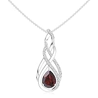 Natural Garnet Teardrop Infinity Pendant Pendant with Diamond for Women in Sterling Silver / 14K Solid Gold/Platinum
