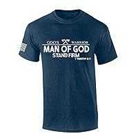 God's Warrior Man of God Stand Firm Bible Scripture Mens Christian Tshirt Jesus Cross Short Sleeve T-Shirt Graphic Tee