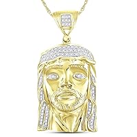 The Diamond Deal 10kt Yellow Gold Mens Round Diamond Jesus Face Christ Messiah Charm Pendant 1/4 Cttw