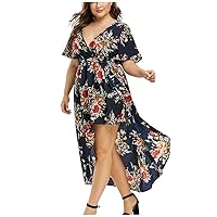 Sleeve Sleeve Maxi Printed Women Floral Low Bell High Short Fashion Dress Plus Size Summer Plus Size Dresses for