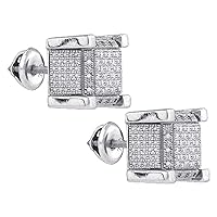 Dazzlingrock Collection Sterling Silver Mens Round Diamond 3D Square Cluster Stud Earrings 1/5 ctw