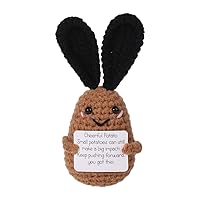 Positive Potato Crochet, 4.9 Inch Funny Positive Potato Knitted Doll Toy with Encourage Card Wool Positive Life Potato with Bunny Ears Easter Gift for Party Decoration Birthday (Brown)
