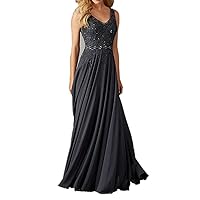 V Neck Appliques Prom Dresses Long Beaded Formal Evening Party Gowns