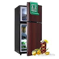 Maine Mini Fridge, Small Fridge with Freezer 3.2 Cu.Ft. 2-Door Compact Refrigerator with 7 Level Adjustable Thermostat Control Perfect for Kitchen Dorm Apartment Office Wood